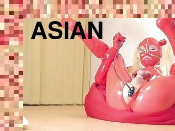 asiatisk, masturbation, amatör, anal, leksak, fetisch, latex, docka, maskiner-mask, gummi