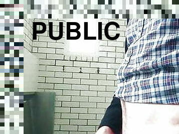 Wank and cum in public restroom