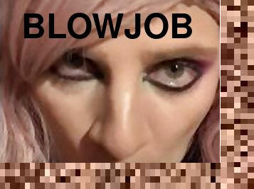 Sissy practices her blowjob technique