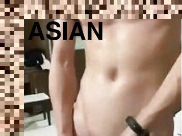 asiatisk, masturbation, cumshot, avrunkning, juckande, sprut, kåt