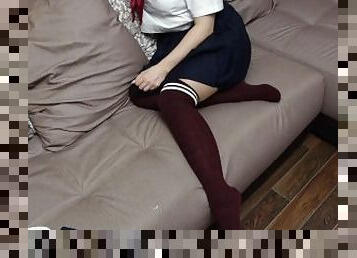 Schoolgirl Show Feet in Knee Socks and Change Dress knee socks Nylon Pantyhose foot fetish