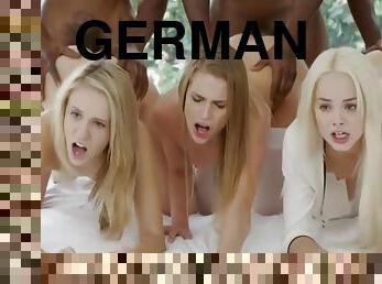 penis-besar, antar-ras, jerman, seks-grup, stocking-stockings, berambut-pirang