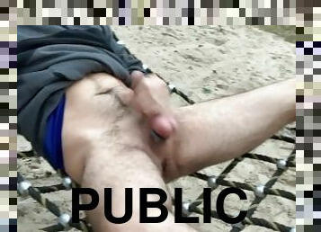 masturbation, utomhus, publik, ensam, kuk