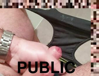 Squirting precum all over my underwear at public toilet as I edge myself
