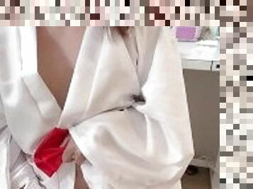 Male daughter masturbating in a miko costume