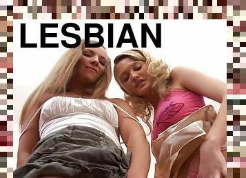 lesbian-lesbian, mainan, permainan-jari, berambut-pirang