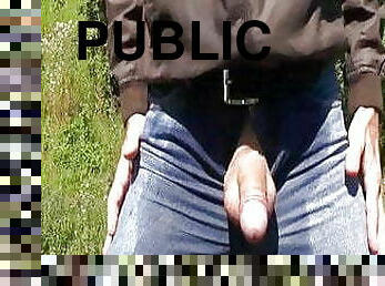 masturbation, utomhus, pissande, publik, smal, gay, familj, jeans