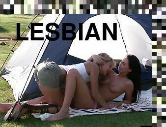 Sexy Lesbians Get Frisky Whilst Camping By Licking Each Others Pussy