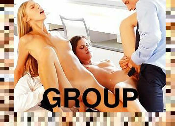Incredible group fucking foursome with young porn babes