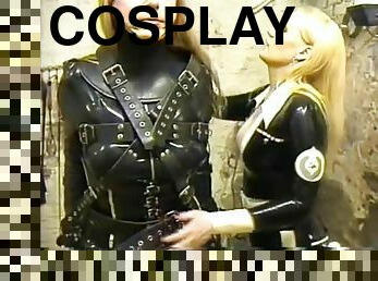 Blonde Catsuit And Neck Corset Bondage