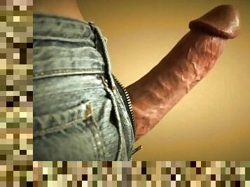 gigantisk, masturbation, cumshot, gigantisk-kuk, gay, juckande, ensam, jeans, kuk, retande