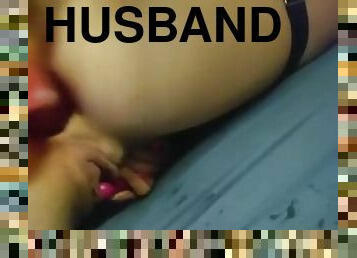Husband gives wife anal with dildo
