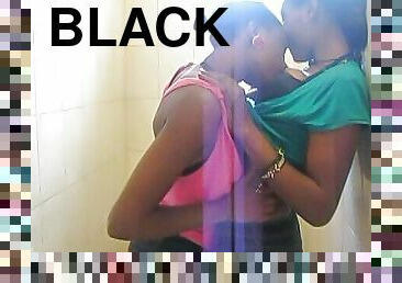 Hot Black Lesbians Playing With Eachother in Bathroom