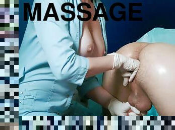 Nurse Makes Prostate Massage. Fingering Patients Ass. The Patient Licks Her Cunt