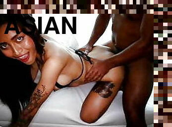 asiatisk, storatuttar, amatör, blandade-raser, creampie, svart, tatuering