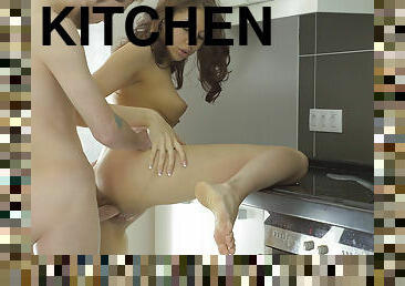 Rebeca Taylor in Anal dessert in a kitchen