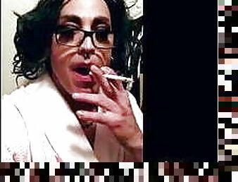 transexual, amateur, maduro, medias, lencería, a-solas, fumando