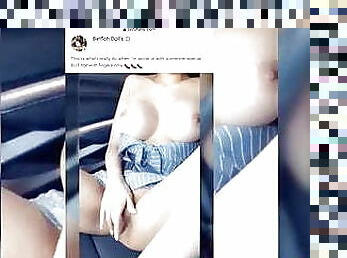 Bella showing pussy masturbate in the car big natural tits