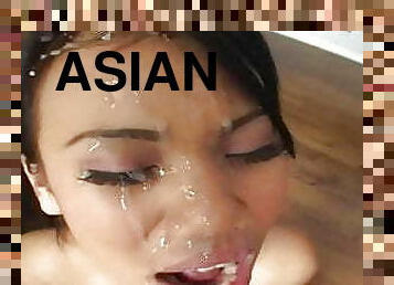 asiatisk, gigantisk, bröstvårtor, gammal, brudar, cumshot, samling, pov, ansiktssprut, sprut