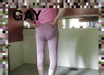 Crossdresser in tight leggings.