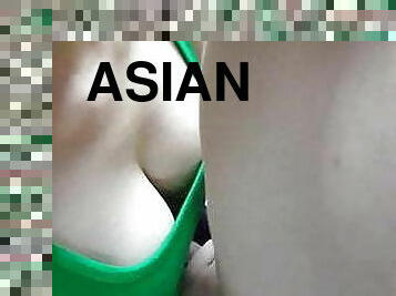 asiatisk, storatuttar, orgasm, avsugning, cumshot, avrunkning, underkläder, tuttar, femdom