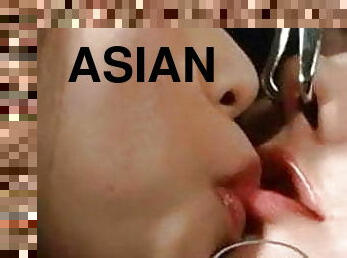 asiático, maduro, lesbiana, japonés, sexo-en-grupo, esclava, besando, humillación, morena