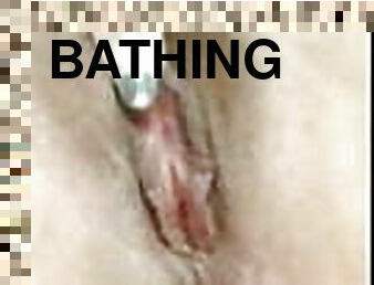 bañando, masturbación, coño-pussy, juguete, prieto, ducha