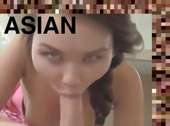 Asian amateur gets fingered then sucks a big cock