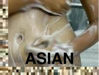 asiatisk, röv, bad, storatuttar, bröstvårtor, orgasm, fitta-pussy, amatör, brudar, avsugning