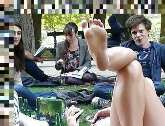 Candid blonde soles in the park!