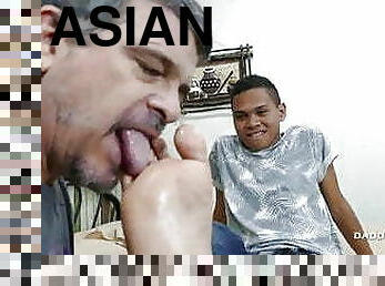 asiatisk, pappa, amatör, gay, farsan