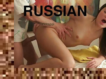 Lovely shaved Russian teen Annika Seren featuring a hot and beautiful massage porn video