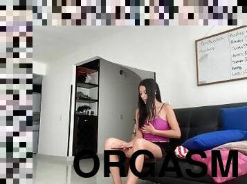 masturbation, orgasme, secrétaire, ados, latina, collège, horny, solo, petits-seins