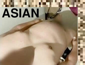 Chubby Asian Daddy gets naked in a public dressing room