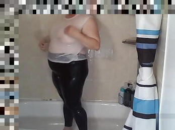 mandi, payudara-besar, dewasa, jenis-pornografi-milf, hitam, wanita-gemuk-yang-cantik, mandi-shower, putih