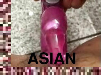 asiatisk, pappa, orgasm, amatör, leksak, sprut, ensam, farsan, brunett