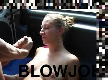 Euro Blonde sucks and rides dick on the highway