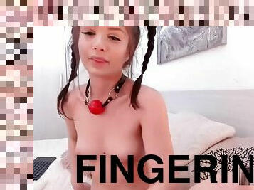 Girl stands cancer and masturbates with her finger ass