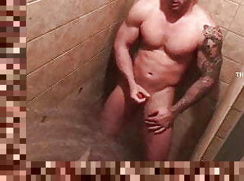 baignade, masturbation, énorme-bite, gay, webcam, américaine, douche, musclé