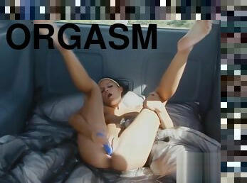 brunette teen Sasha orgasm in Latex fetish shiny bed