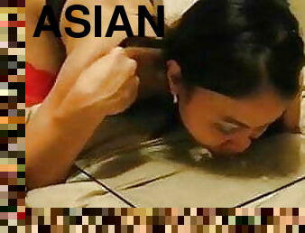 asiatisk, fru, milf, sväljer, sprut, sperma, filipinsk, sugande