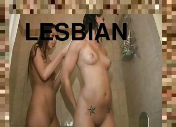 bañando, tetas-grandes, babes, lesbiana, ducha
