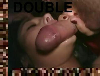 Girl enjoys a double penetration and a blow job