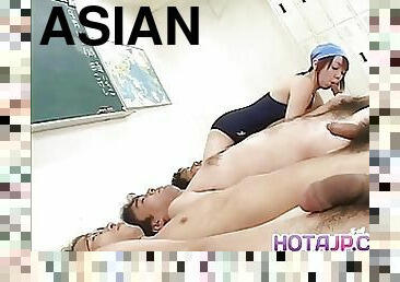 asiatisk, storatuttar, hårig, avsugning, cumshot, japansk, gruppsex, ansiktssprut, vagina, tuttar