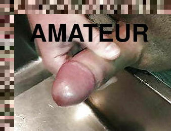 Solo jerkoff with precum and cum in the sink