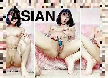 asiatisk, klitta, bröstvårtor, fitta-pussy, söt, petit, muskulös, vått