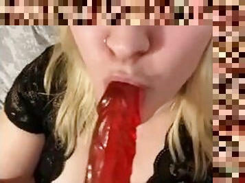 Sucking dildo titty play and masturbating with dirty talk