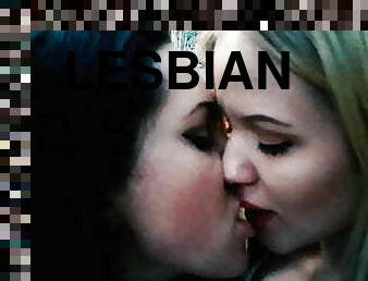 lesbisk, casting, trekant, kyssar, blond, ängel, bisexuell, brunett