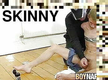 Skinny twink Zack McGraw tied up and spanked before handjob