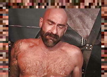 Hairy jock Michael Roman mouth filled with hot sticky cum